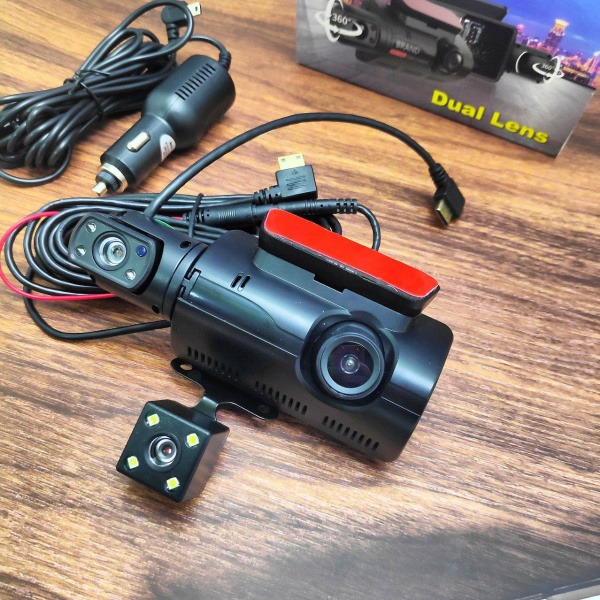 Видеорегистратор Vehicle BlackBOX DVR Dual Lens A68 с тремя камерами для автомобиля (фронт и салон+ камера заднего вида) 1080P/G-Sensor/3" HDisplay /(2-ух канальная запись)